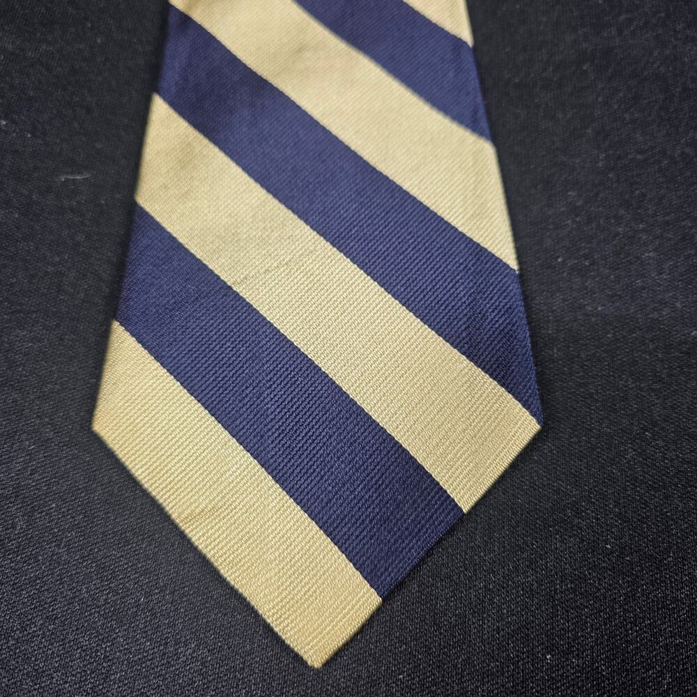 Fashion Neckwear Men's Navy Blue Gold Striped 100% Silk Tie
